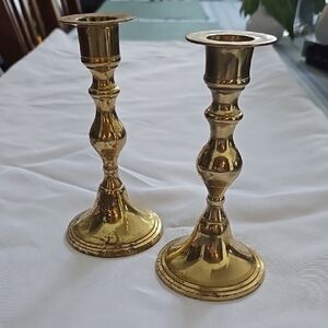Elegant Pair Of Brass Candle Holders